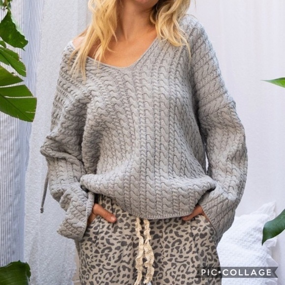 SALE!!! Beautiful Heather Gray Cable Sweater - Picture 3 of 7